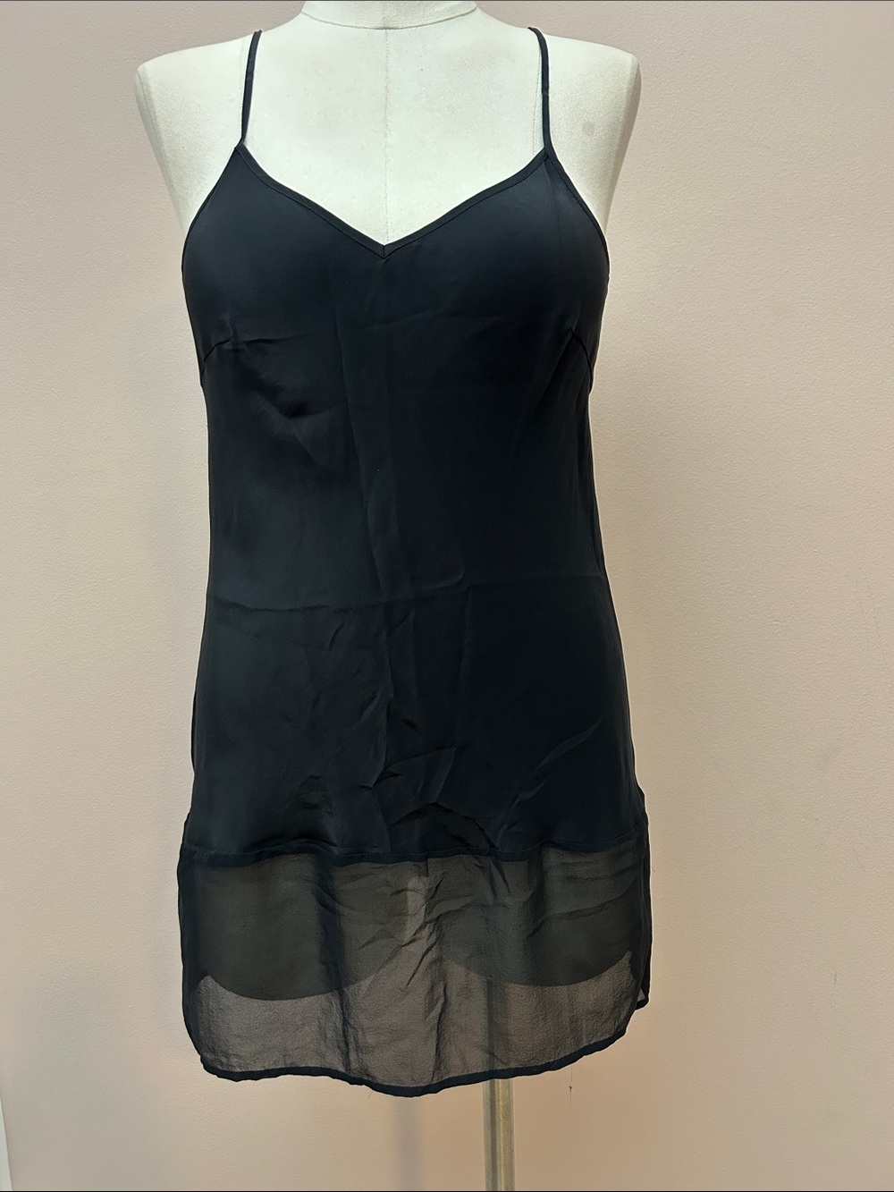 VTG Gold Hawk silk mini slip with chiffon hem adjustable strap size S - Picture 9 of 12